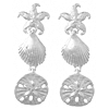 Sterling Silver 1 5/8in Sand Dollar Starfish Scallop Earrings