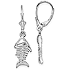 Sterling Silver 3-D Fish Bone Leverback Earrings