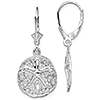 Sterling Silver Sand Dollar Leverback Earrings with Starfish Center