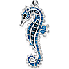 Sterling Silver 1in Seahorse Pendant with Blue Enamel