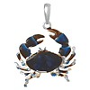 Sterling Silver 7/8in Blue Crab Pendant with Enamel