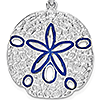 Sterling Silver Sand Dollar Pendant with Blue Enamel 1in