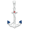 Sterling Silver Anchor Pendant with Blue Enamel Tips 1 5/8in