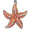 Sterling Silver 7/8in Starfish Pendant with Orange Enamel