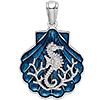 Sterling Silver 1in Seahorse Scene Shell Pendant with Enamel