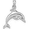 14kt White Gold 3/4in 3-D Jumping Dolphin Pendant