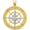 14k Two-tone Gold Nautical Compass Pendant 1 1/4in