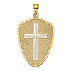 14kt Two-Tone Gold 1in Cross Shield Pendant Joshua 1:9