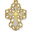 14k Two-tone Gold Lace Trim Cross Pendant 5/8in