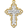 14k Yellow Gold and Rhodium 3/4in Cut-Out Cross Pendant with Beaded Accents