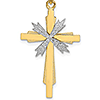 14k Two-Color Beaded Accent Cross Pendant 1in