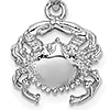 14k White Gold Crab Pendant 1/2in