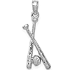 14k White Gold Baseball Bats and Ball Pendant 3/4in