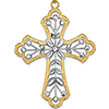 14k Two-Color Gold Beaded Leaf Cross Pendant 1.5in