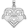 14k White Gold Heart Claddagh Pendant with Cut-out Design