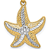 14kt Two-Tone Gold 3/4in Diamond-cut Starfish Pendant