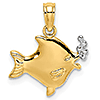 14kt Two-Tone Gold 2-D Fish Pendant with Bubbles