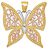 14k Tri-Color Gold Butterfly Pendant 1 1/4in