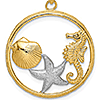 14k Two-Tone Gold Sea Life Cluster Pendant 1in