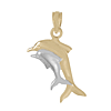 14kt Two-Tone Gold 5/8in Dolphin Mother and Baby Pendant