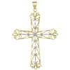 14k Two-tone Gold 1 5/8in Cross Pendant with Filigree Hearts