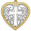 14kt Two-Color Gold Filigree Heart Cross Pendant