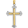 14k Two-Color Gold 1in Fleur De Lis Cross Pendant