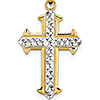 14k Two-tone Gold 7/8in Diamond Cut Budded Cross Pendant
