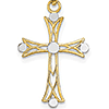 14k Two-Color Gold Cross Pendant with Round Tips 3/4in