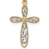 14k Two-Tone Gold Filigree and Milgrain Cross Pendant 3/4in