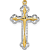 14k Two-Tone Gold Reversible Scallop Tip Cross Pendant 1in