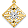 14k Two-tone Gold 3/4in Square Flower Pendant