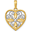 14k Two-tone Gold Small Heart and Flower Pendant