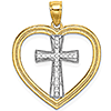 14kt Two-Tone Gold 7/8in Heart Cross Pendant