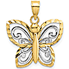 14kt Two-Tone Gold 20mm Butterfly Cut-Out Pendant 