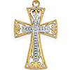 14k Two-Tone Gold Filigree Crusader Cross Pendant 1in