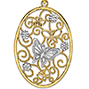 14k Two-Tone Gold 1 5/8in Oval Butterfly Cluster Pendant