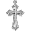 14k White Gold Beaded Triangle Tip Cross Pendant 1in