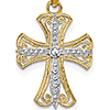 14 Yellow Gold and Rhodium Cut-Out Cross Pendant 3/4in
