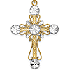 14k Yellow Gold Rhodium Cut-Out Fancy Floral Cross Pendant 1.25in