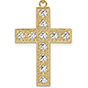 14k Yellow Gold Rhodium Cut-Out Fancy Block Cross Pendant 1in
