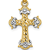 14k Yellow Gold and Rhodium Beaded Fancy Cross Pendant 3/4in