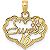 14k Two-tone Gold 7/8in Sweet 16 Heart Pendant with Scalloped Edges