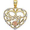 14k Two-tone Gold 7/8in I Love You Heart Pendant with Flower