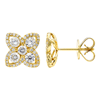14k Yellow Gold .90 ct tw Diamond Clover Cluster Halo Earrings