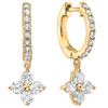 14k Yellow Gold .91 ct tw Diamond Hoop and Floral Cluster Dangle Earrings