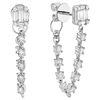 14k White Gold 1.1 ct tw Baguette and Round Diamond Chain Front to Back Dangle Earrings