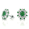 14k White Gold Emerald and Diamond Flower Earrings