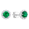 14k White Gold .69 ct tw Round Emerald and Diamond Halo Earrings