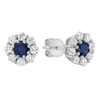 14k White Gold .43 ct tw Round Blue Sapphire and Diamond Halo Earrings